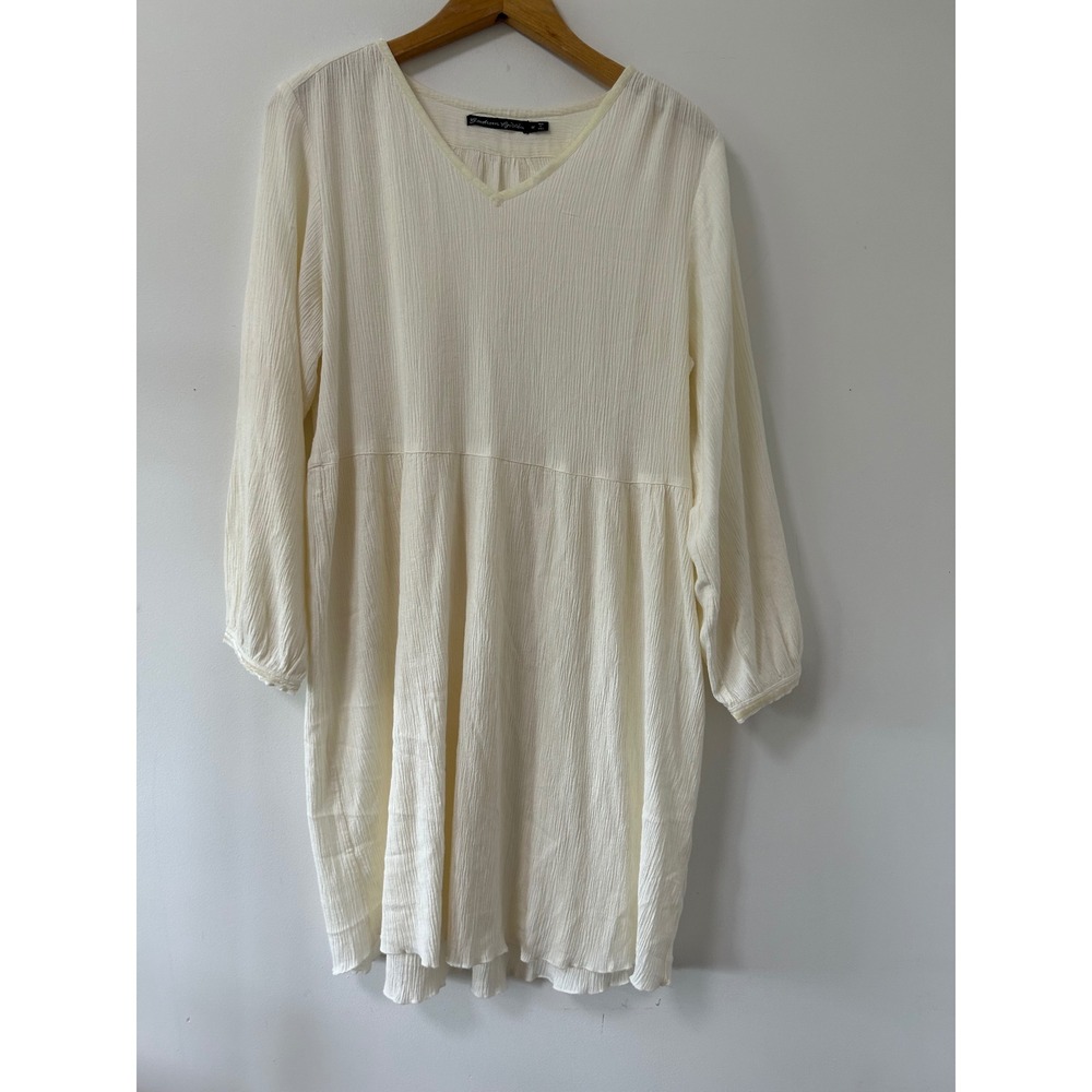 Gudrun Sjoden Crinkle Cotton Gauze Dress Womens M Cream Cottagecore Lagenlook